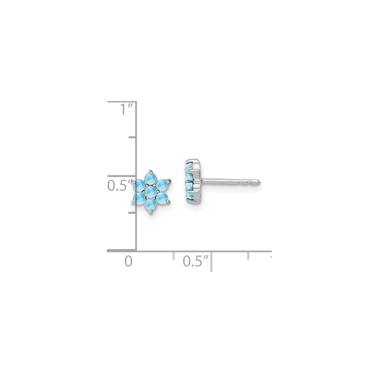 14k White Gold Snowflake Stud Earrings with Swiss Blue Topaz, Winter Floral Design