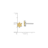 14k White Gold Stud Earrings with Citrine, Six-Point Flower Design, Floral Style