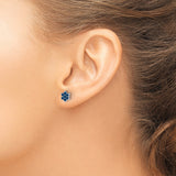 14k White Gold Star of David Stud Earrings with Blue Sapphire Cabochon