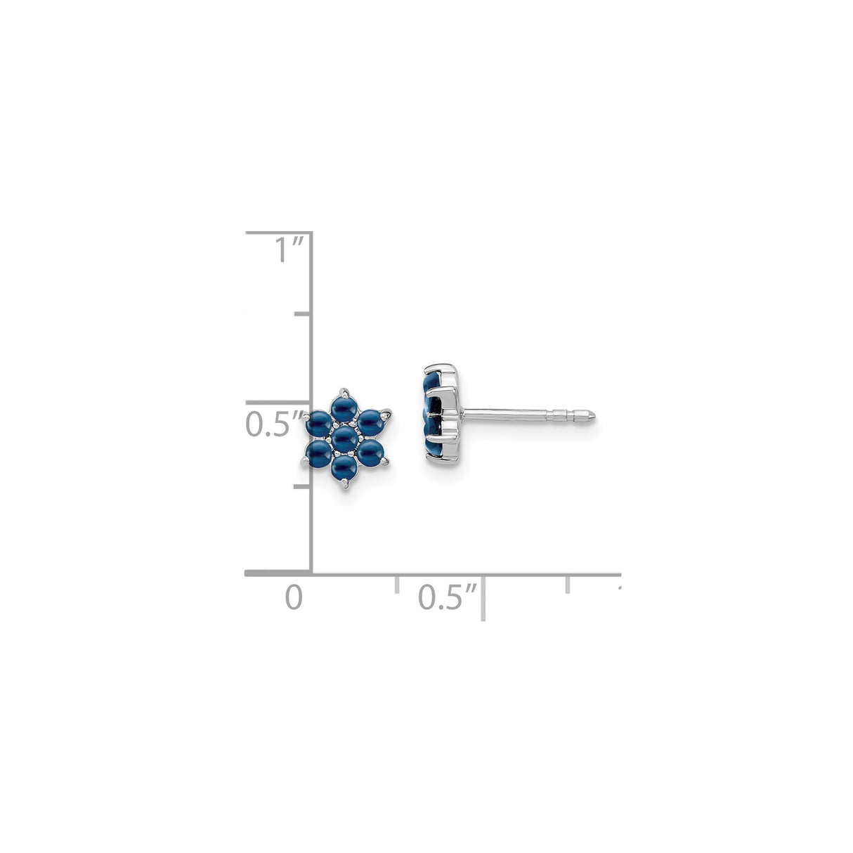 14k White Gold Star of David Stud Earrings with Blue Sapphire Cabochon