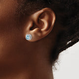 14k White Gold Blue Topaz Stud Earrings, Cushion Cut with Milgrain Halo Setting