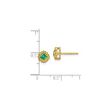 14k Yellow Gold Stud Earrings with Square Cut Emerald in Scalloped Bezel Setting