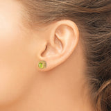 14k Yellow Gold Cushion Cut Peridot Stud Earrings with Beaded Border