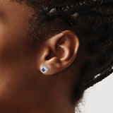10k White Gold Sapphire Stud Earrings, Cushion Cut with Beaded Halo Setting