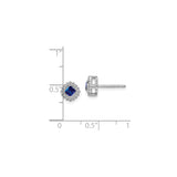 10k White Gold Sapphire Stud Earrings, Cushion Cut with Beaded Halo Setting