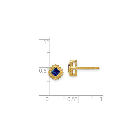 14k Yellow Gold Stud Earrings with Square Cut Sapphire in Vintage Bezel Setting