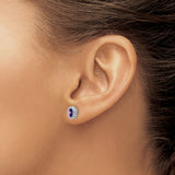 14k White Gold Amethyst Stud Earrings, Oval Faceted Stone, Milgrain Bezel Setting for Women