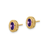 14k Yellow Gold Amethyst Stud Earrings with Beaded Halo Design