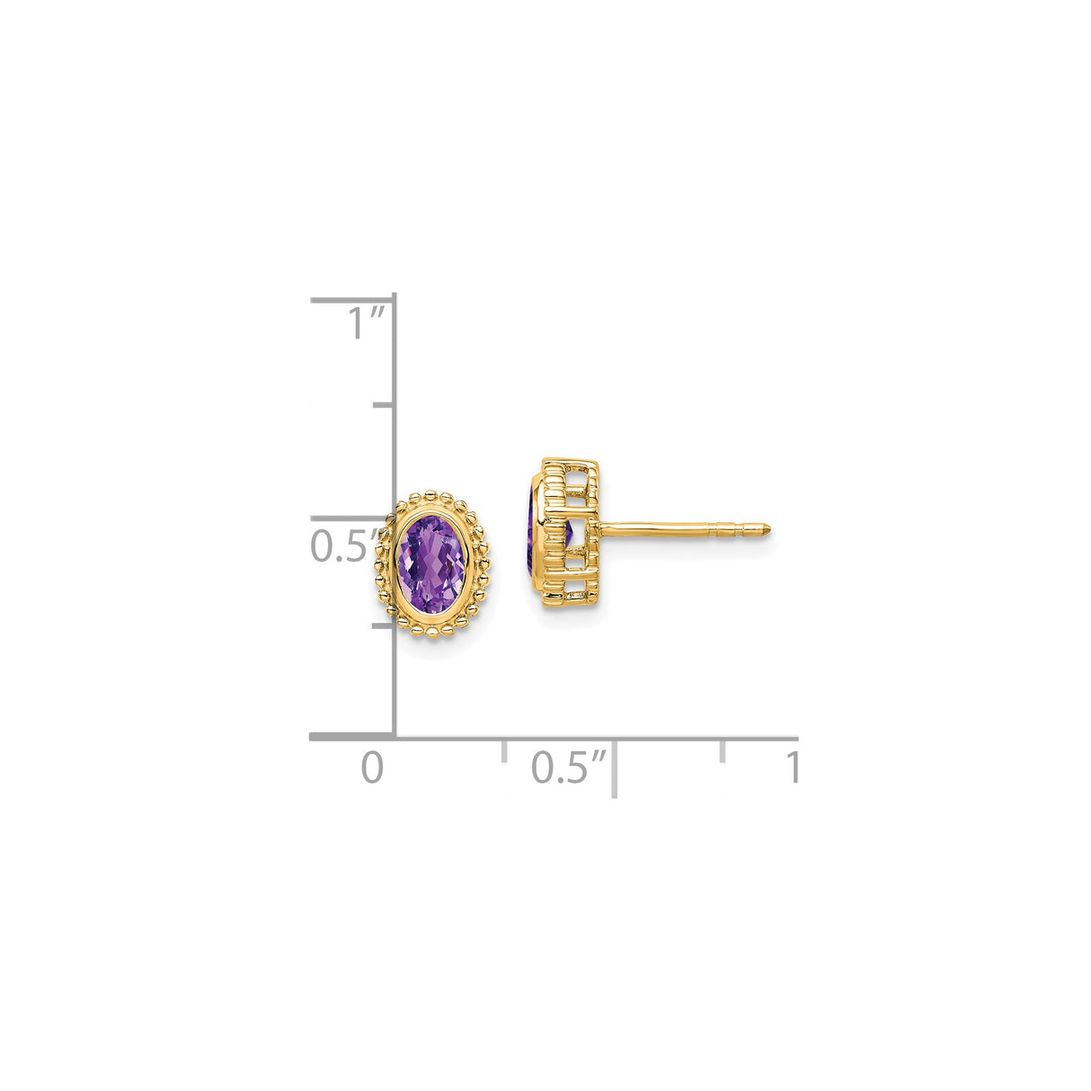 14k Yellow Gold Amethyst Stud Earrings with Beaded Halo Design