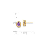 14k Yellow Gold Amethyst Stud Earrings with Beaded Halo Design