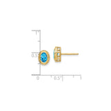 14k Yellow Gold Stud Earrings with Swiss Blue Topaz, Beaded Bezel Setting, Classic Design