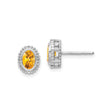14k White Gold Citrine Stud Earrings with Oval Gemstone and Beaded Halo Design