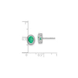 14k White Gold Emerald Stud Earrings, Oval Milgrain Bezel Vintage Style for Women