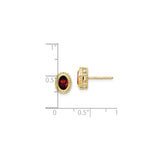 10k Yellow Gold Garnet Stud Earrings, Oval Beaded Bezel Setting, Vintage Style
