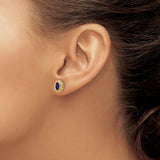 14k Yellow Gold Stud Earrings with Sapphire in Beaded Halo Setting