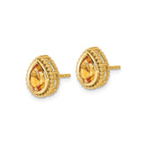 14k Yellow Gold Citrine Stud Earrings, Pear Shaped with Beaded Edge