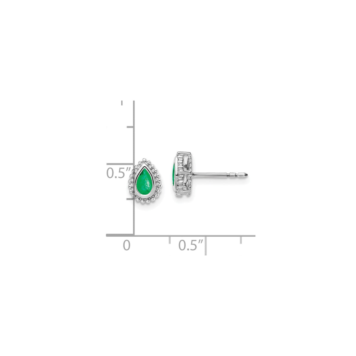 14k White Gold Teardrop Stud Earrings with Emerald and Beaded Halo