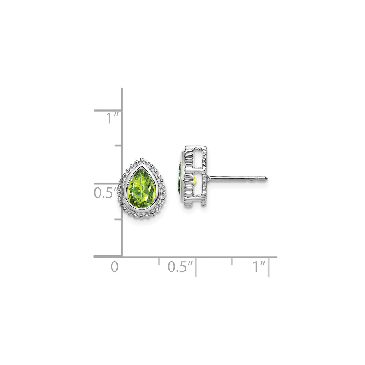 14k White Gold Peridot Stud Earrings with Pear Shape and Beaded Halo Design