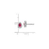 14k White Gold Teardrop Stud Earrings with Ruby, Pear-Shaped Beaded Halo Setting for Women