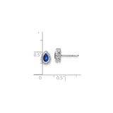 14k White Gold Teardrop Stud Earrings with Sapphire, Beaded Halo Design