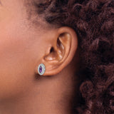 14k White Gold Amethyst Stud Earrings, Marquise Shape with Beaded Border, Classic Design