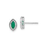 14k White Gold Emerald Stud Earrings with Marquise Cut and Halo Setting for Women