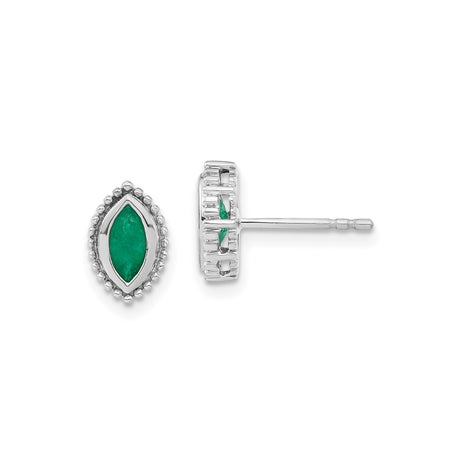 14k White Gold Emerald Stud Earrings with Marquise Cut and Halo Setting for Women