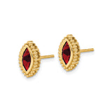 14k Yellow Gold Garnet Stud Earrings, Marquise Cut with Beaded Edge, Classic Style for Women