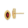 14k Yellow Gold Garnet Stud Earrings, Marquise Cut with Beaded Edge, Classic Style for Women