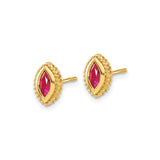 14k Yellow Gold Marquise Stud Earrings with Ruby and Beaded Border, Vintage Inspired Design