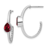 14k White Gold Hoop Earrings with Pear Shape Created Ruby and Diamond Accents
