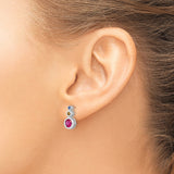 14k White Gold Stud Earrings with Ruby and Emerald Cascading Triple Gemstones
