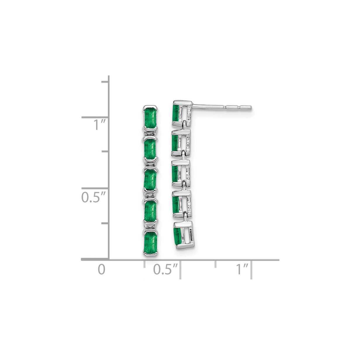 14k White Gold Drop Earrings with Emerald, Rectangle Cut, Vertical Link Design for Women