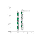 14k White Gold Drop Earrings with Baguette Emeralds and Round Diamonds, Linear Dangle Design