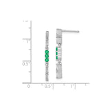 14k White Gold Dangle Earrings with Emerald and Diamond, Vertical Baguette Drop Design