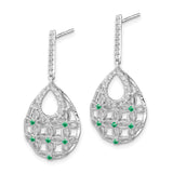 14k White Gold Drop Earrings with Diamond Teardrop Lattice and Filigree Detail
