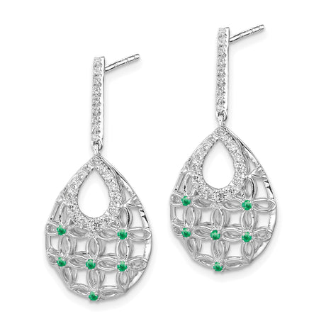 14k White Gold Drop Earrings with Diamond Teardrop Lattice and Filigree Detail
