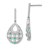 14k White Gold Drop Earrings with Diamond Teardrop Lattice and Filigree Detail