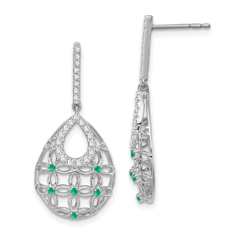 14k White Gold Drop Earrings with Diamond Teardrop Lattice and Filigree Detail