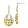 14k Yellow Gold Teardrop Dangle Earrings with Diamond, Floral Lattice Design for Women