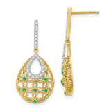 14k Yellow Gold Teardrop Dangle Earrings with Diamond, Floral Lattice Design for Women