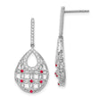 14k White Gold Dangle Earrings with Diamond Accents and Teardrop Filigree Design
