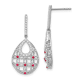 14k White Gold Dangle Earrings with Diamond Accents and Teardrop Filigree Design