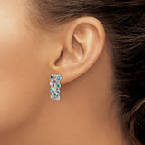 14k White Gold Stud Earrings with Ruby and Emerald, Geometric Multicolor Design
