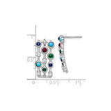 14k White Gold Stud Earrings with Ruby and Emerald, Geometric Multicolor Design