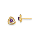 14k Yellow Gold Celtic Triquetra Knot Stud Earrings with Amethyst Gemstone Centerpiece