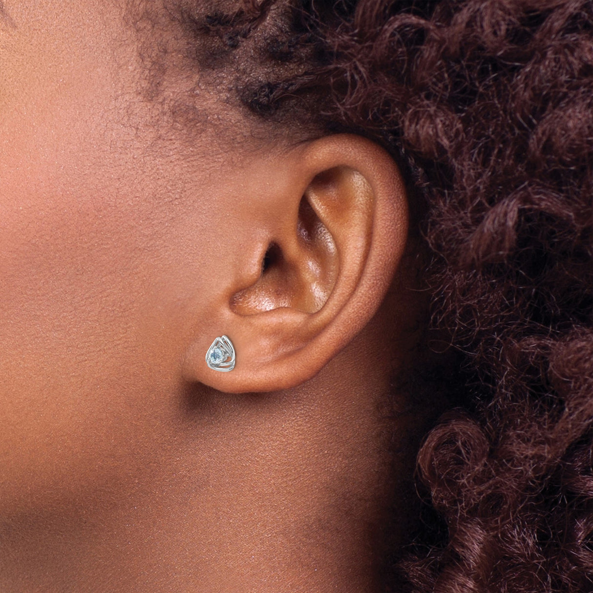 14k White Gold Stud Earrings with Swiss Blue Topaz, Open Triquetra Knot Design