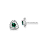 14k White Gold Celtic Knot Stud Earrings with Created Emerald Triquetra Design