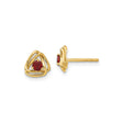 14k Yellow Gold Stud Earrings with Garnet in Open Triangle Knot Design