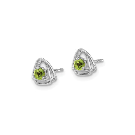 14k White Gold Peridot Stud Earrings with Celtic Triquetra Knot Design for Women